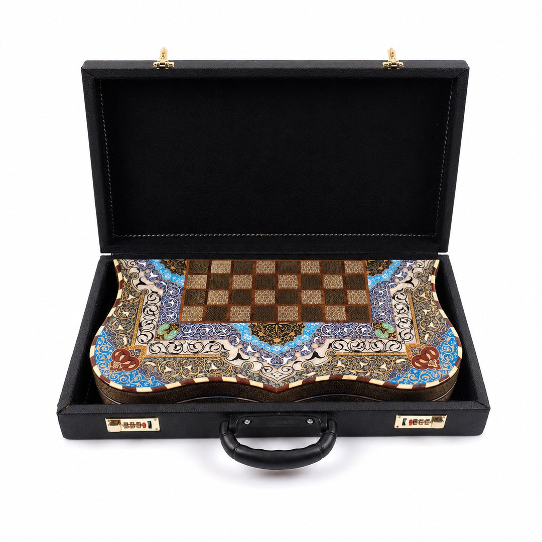 Handcrafted Hatem-Inlaid Wooden Backgammon Set with Carrying Case - WAAH218