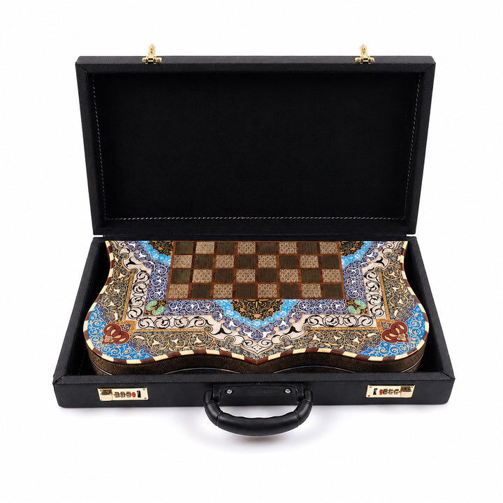 Handcrafted Hatem-Inlaid Wooden Backgammon Set with Carrying Case - WAAH218