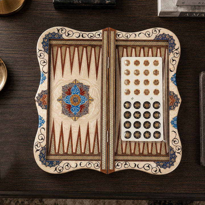 Handcrafted Hatem-Inlaid Wooden Backgammon Set with Carrying Case - WAAH218