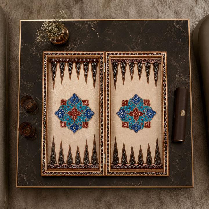 Handcrafted Hatem-Inlaid Wooden Backgammon Set with Carrying Case - WAAH219