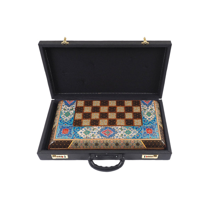 Handcrafted Hatem-Inlaid Wooden Backgammon Set with Carrying Case - WAAH220