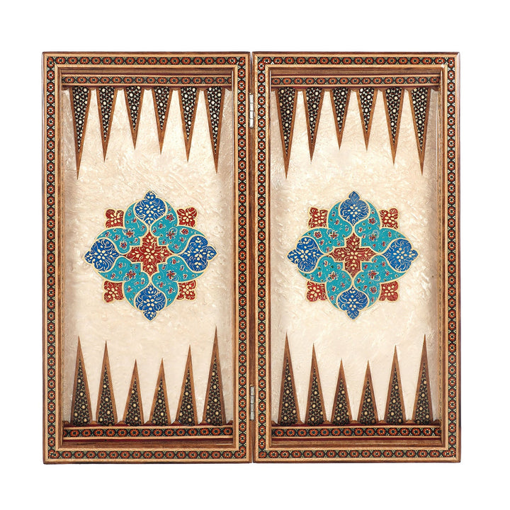 Handcrafted Hatem-Inlaid Wooden Backgammon Set with Carrying Case - WAAH220