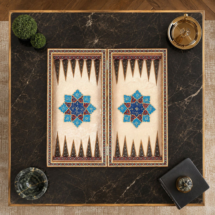 Handcrafted Hatem-Inlaid Wooden Backgammon Set with Carrying Case - WAAH221