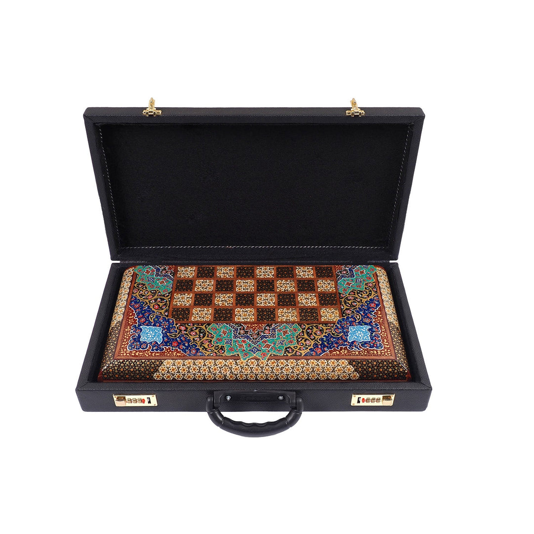 Handcrafted Hatem-Inlaid Wooden Backgammon Set with Carrying Case - WAAH222