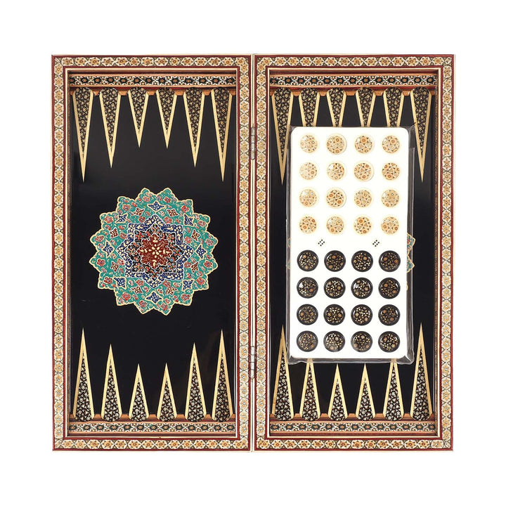 Handcrafted Hatem-Inlaid Wooden Backgammon Set with Carrying Case - WAAH222
