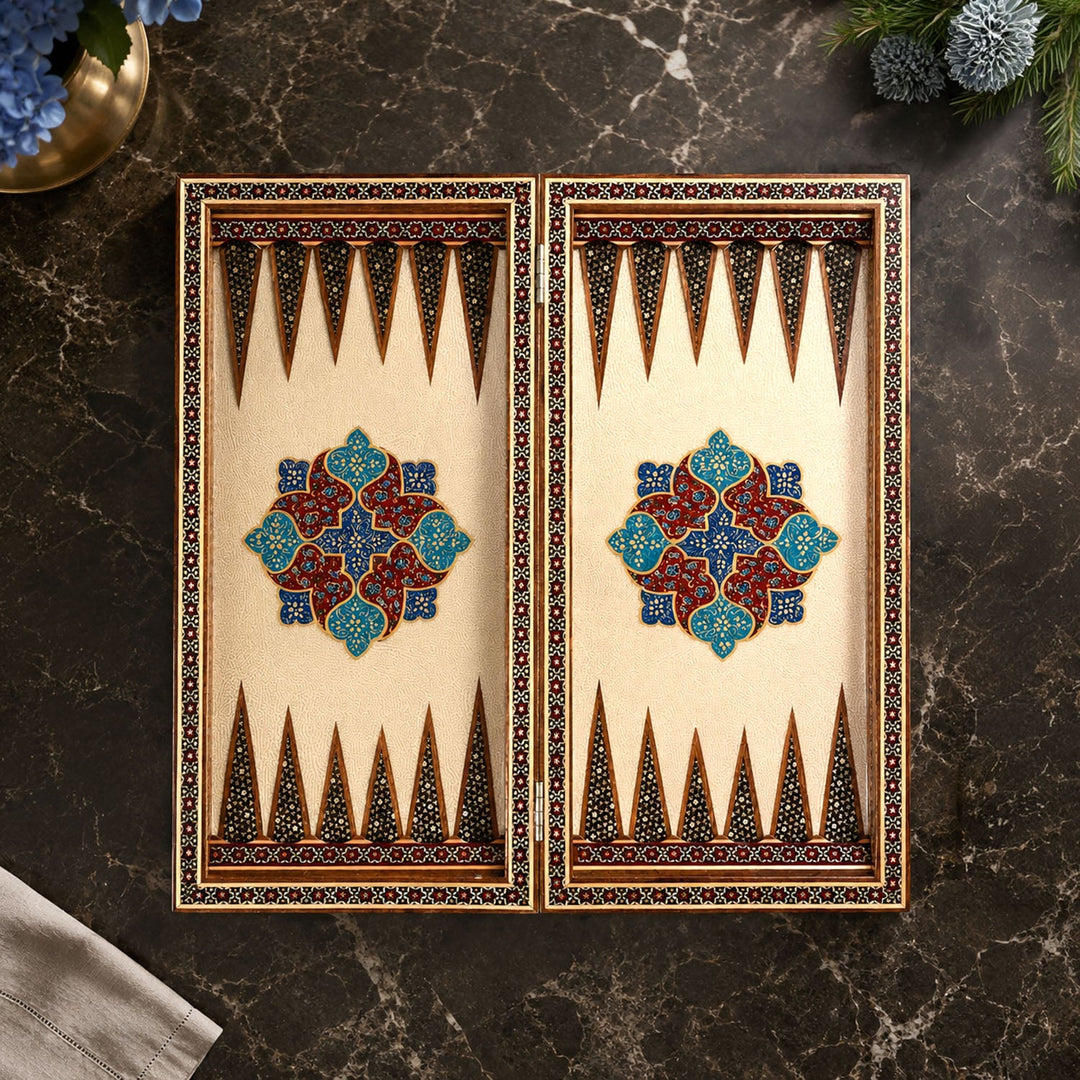 Handcrafted Hatem-Inlaid Wooden Backgammon Set with Carrying Case - WAAH223
