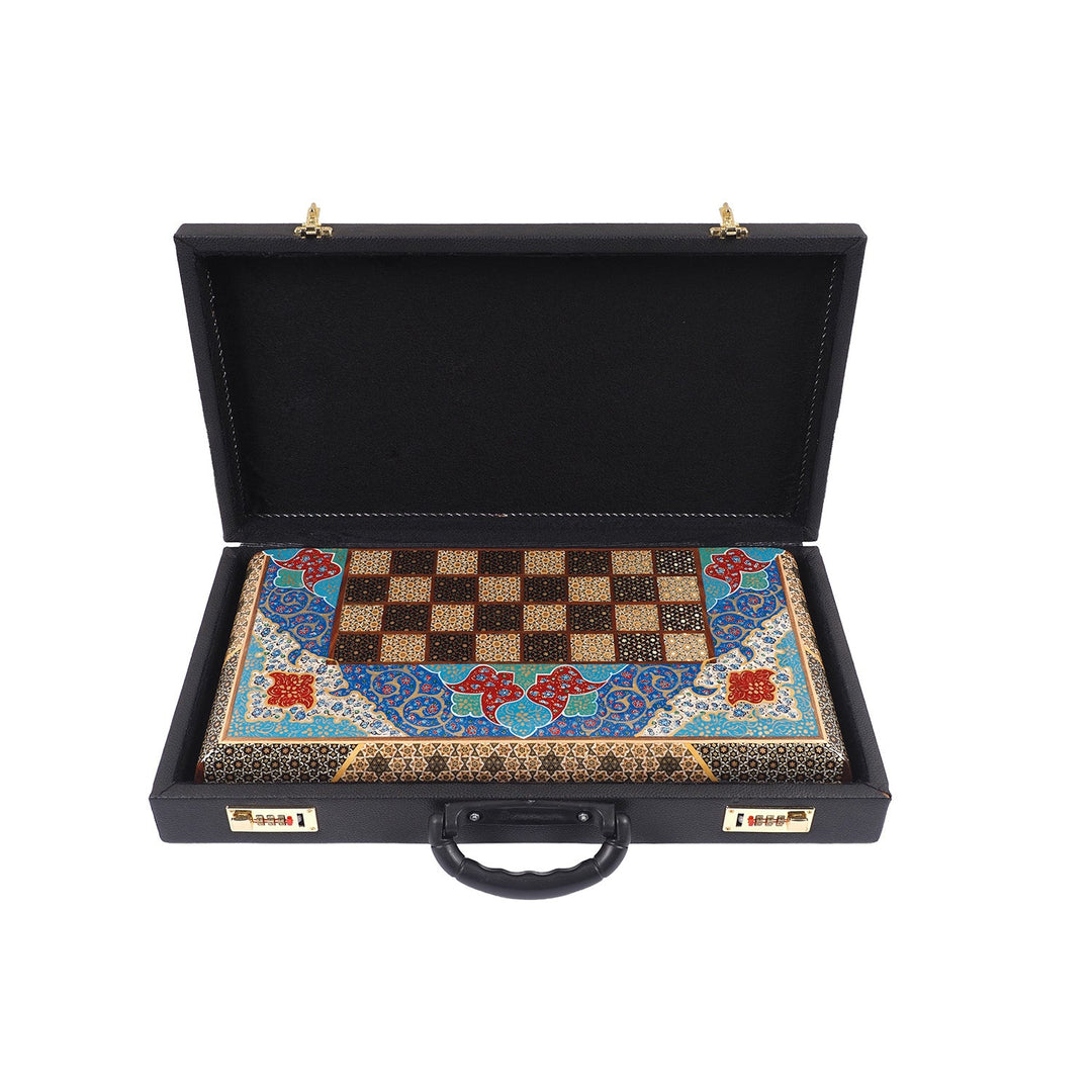 Handcrafted Hatem-Inlaid Wooden Backgammon Set with Carrying Case - WAAH223