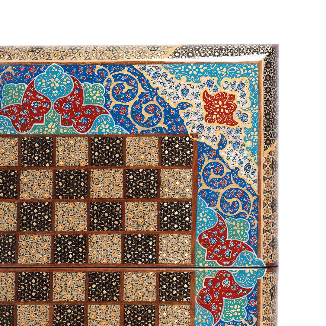 Handcrafted Hatem-Inlaid Wooden Backgammon Set with Carrying Case - WAAH223