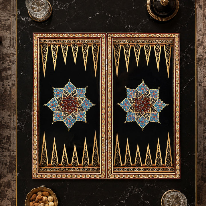 Handcrafted Hatem-Inlaid Wooden Backgammon Set with Carrying Case - WAAH224