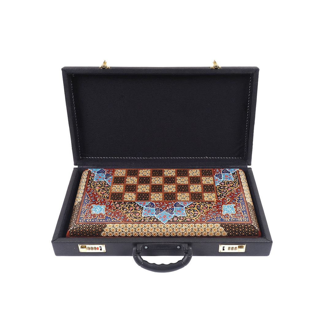 Handcrafted Hatem-Inlaid Wooden Backgammon Set with Carrying Case - WAAH224