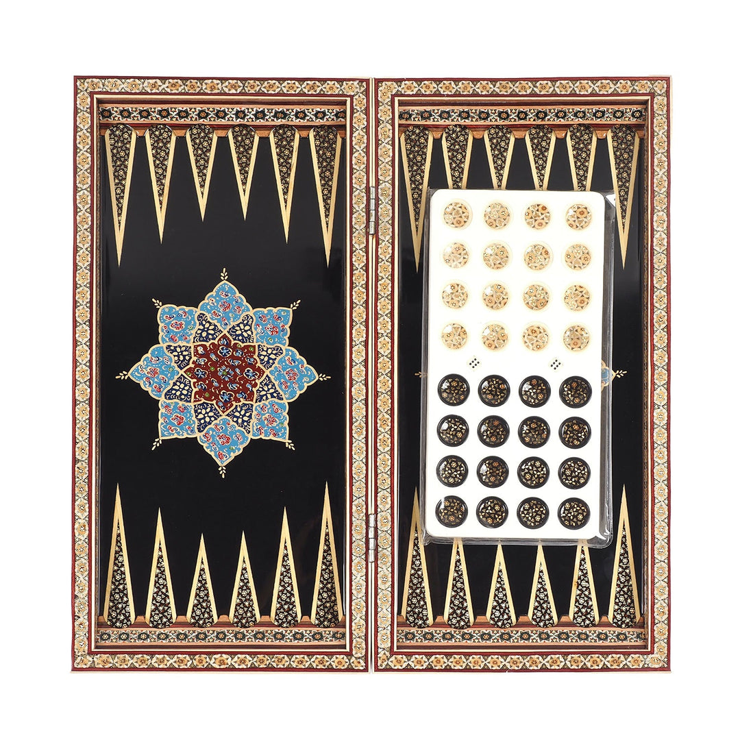 Handcrafted Hatem-Inlaid Wooden Backgammon Set with Carrying Case - WAAH224