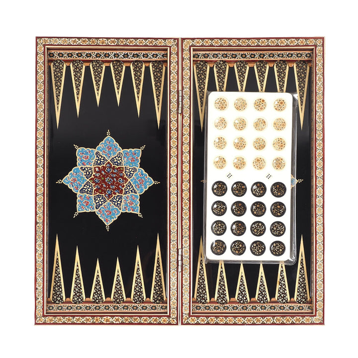 Handcrafted Hatem-Inlaid Wooden Backgammon Set with Carrying Case - WAAH224