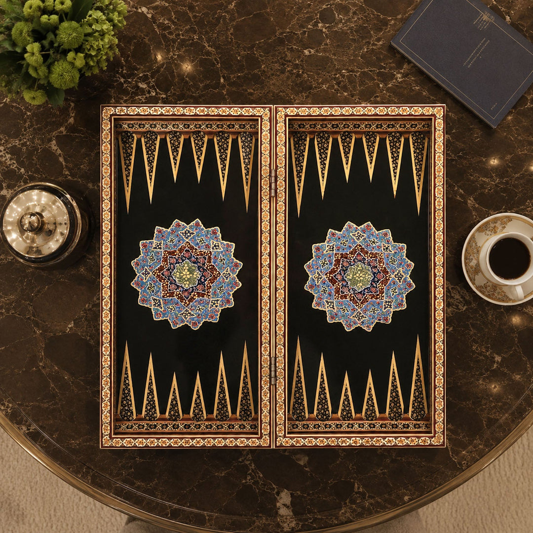 Handcrafted Hatem-Inlaid Wooden Backgammon Set with Carrying Case - WAAH225