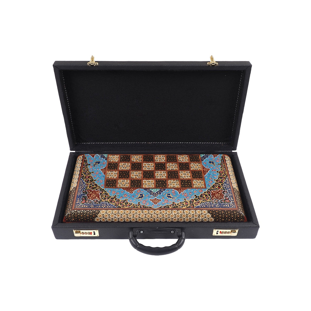 Handcrafted Hatem-Inlaid Wooden Backgammon Set with Carrying Case - WAAH225