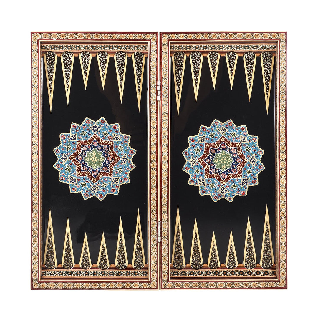 Handcrafted Hatem-Inlaid Wooden Backgammon Set with Carrying Case - WAAH225