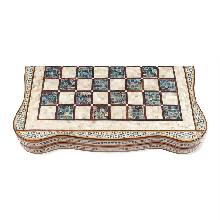 Handcrafted Mother-of-Pearl-Inlaid Wooden Backgammon Set with Carrying Case - WAAH226