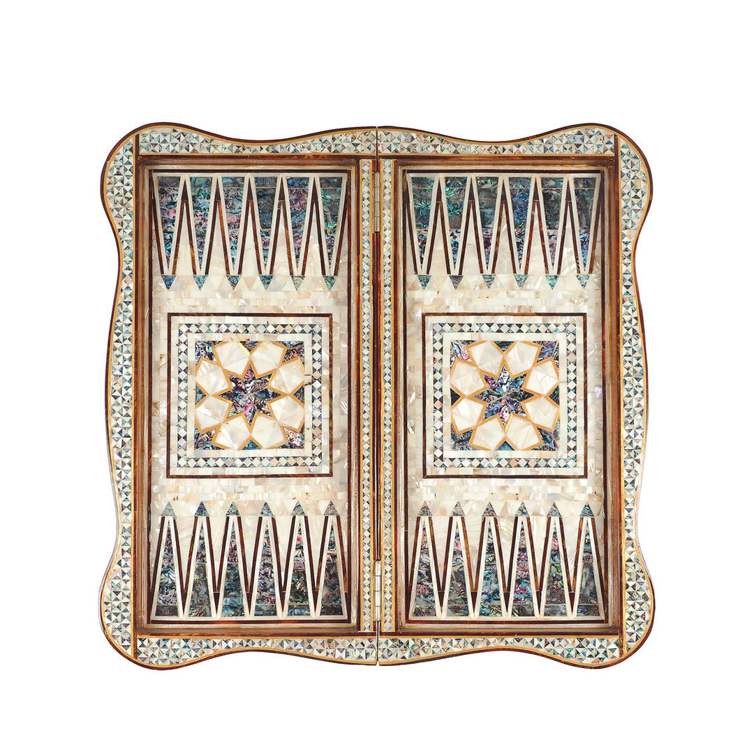 Handcrafted Mother-of-Pearl-Inlaid Wooden Backgammon Set with Carrying Case - WAAH226