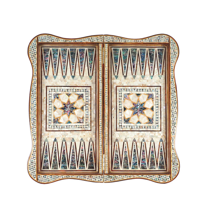 Handcrafted Mother-of-Pearl-Inlaid Wooden Backgammon Set with Carrying Case - WAAH226