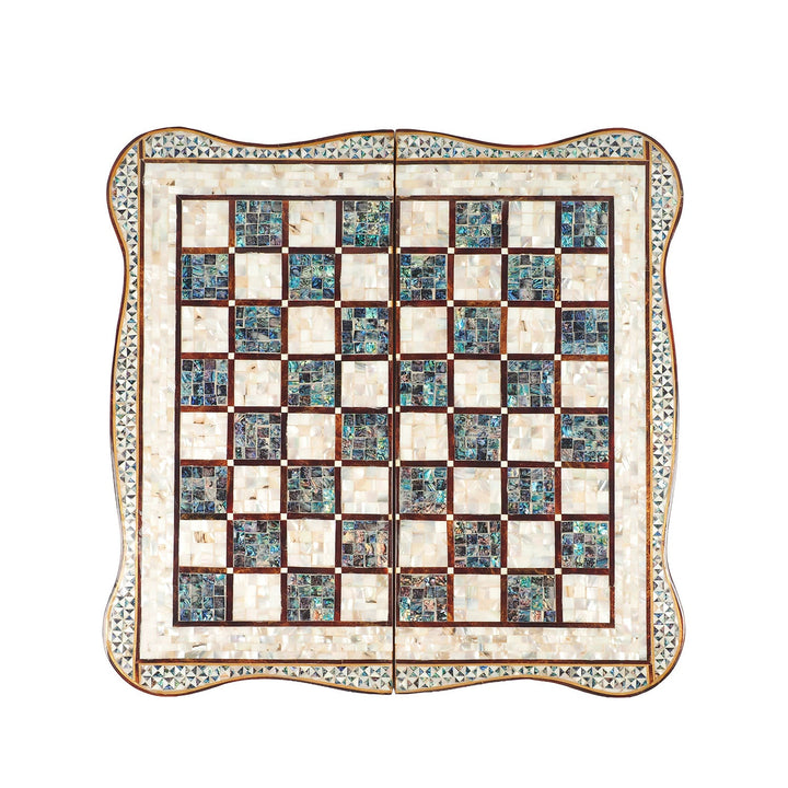 Handcrafted Mother-of-Pearl-Inlaid Wooden Backgammon Set with Carrying Case - WAAH226