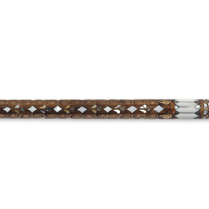 Handcrafted Walnut Wood Cane with Mother-of-Pearl and Brass Wire Inlay, Spherical Handle - WAAH232