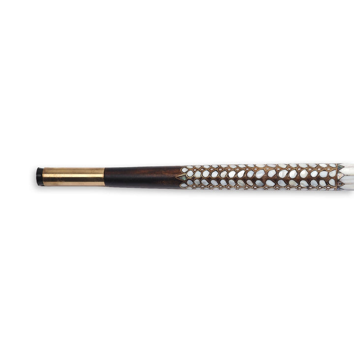Handcrafted Walnut Wood Cane with Mother-of-Pearl and Brass Wire Inlay, Spherical Handle - WAAH232
