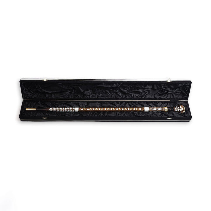 Handcrafted Walnut Wood Cane with Mother-of-Pearl and Brass Wire Inlay, Spherical Handle - WAAH232