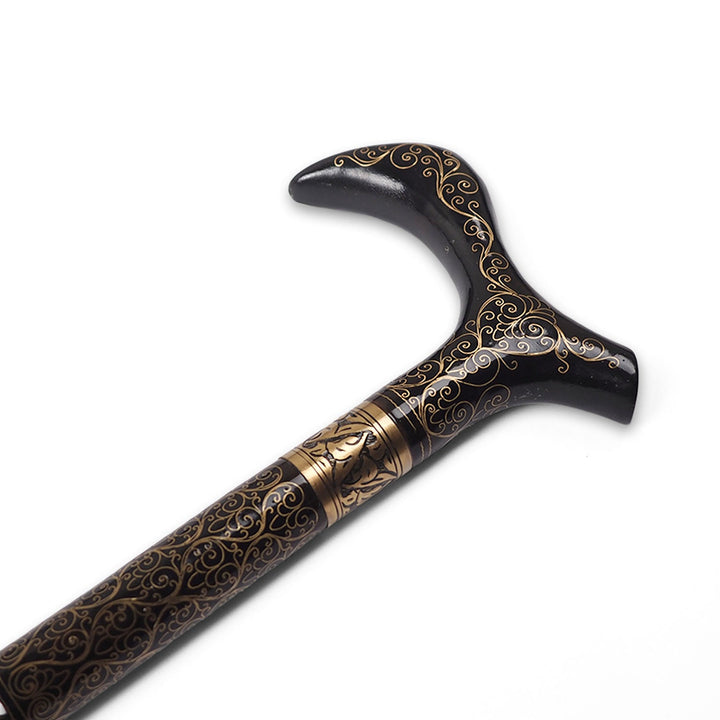 Handcrafted Walnut Wood Cane with Mother-of-Pearl and Brass Wire Inlay, Spherical Handle - WAAH233