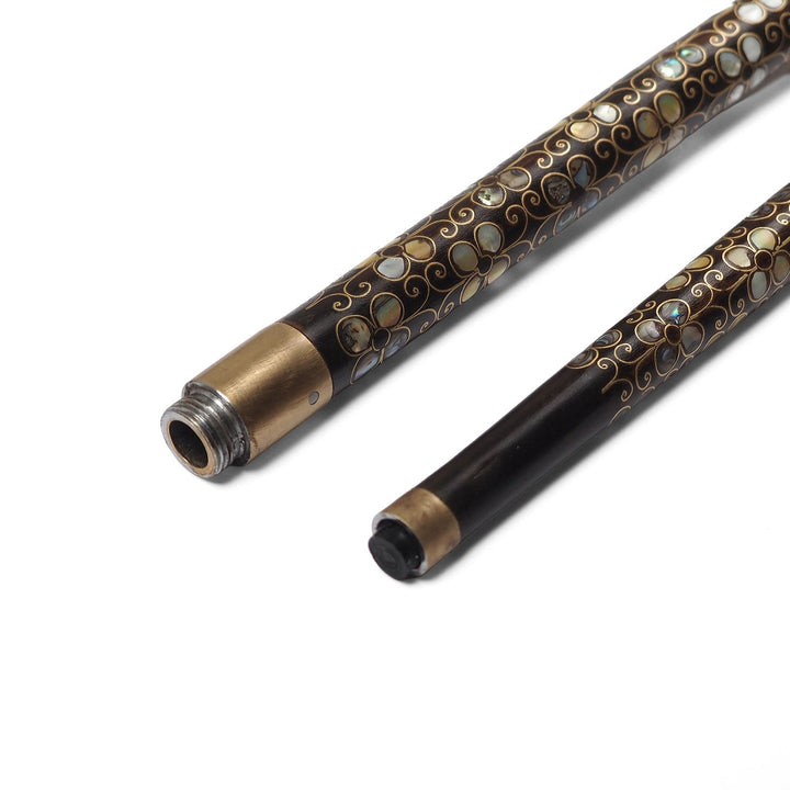 Handcrafted Wooden Walking Cane with Mother-of-Pearl and Copper Wire Inlay, Spherical Handle - WAAH236
