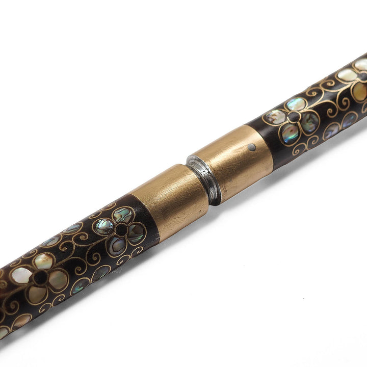 Handcrafted Wooden Walking Cane with Mother-of-Pearl and Copper Wire Inlay, Spherical Handle - WAAH236