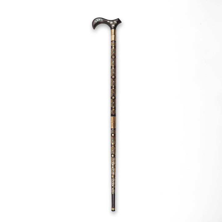 Handcrafted Wooden Walking Cane with Mother-of-Pearl and Copper Wire Inlay, Spherical Handle - WAAH237