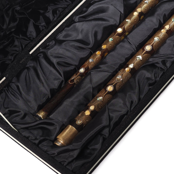Handcrafted Wooden Walking Cane with Mother-of-Pearl and Copper Wire Inlay, Spherical Handle - WAAH237