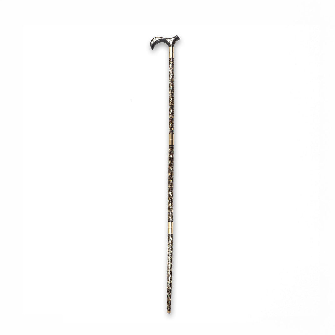 Handcrafted Wooden Walking Cane with Mother-of-Pearl and Copper Wire Inlay, Spherical Handle - WAAH238