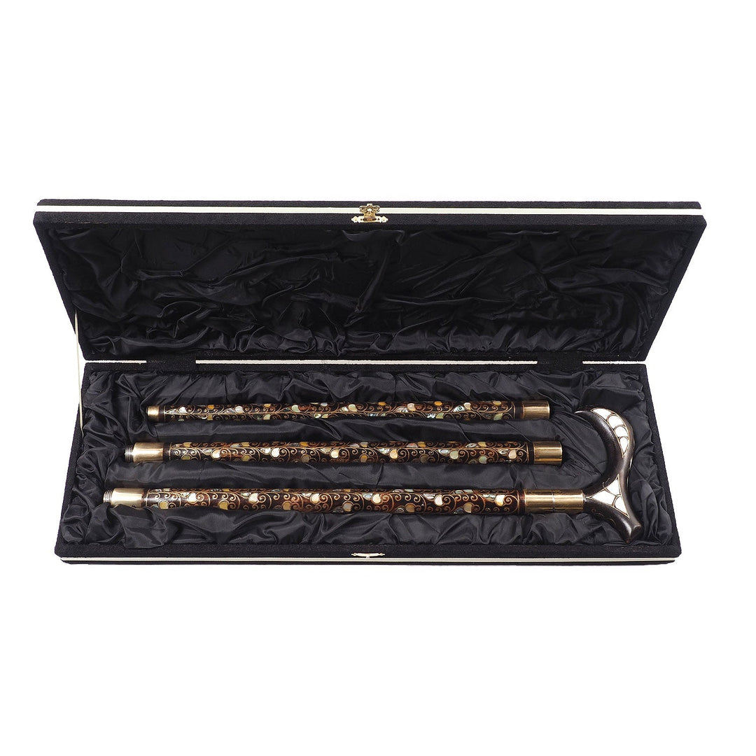 Handcrafted Wooden Walking Cane with Mother-of-Pearl and Copper Wire Inlay, Spherical Handle - WAAH238