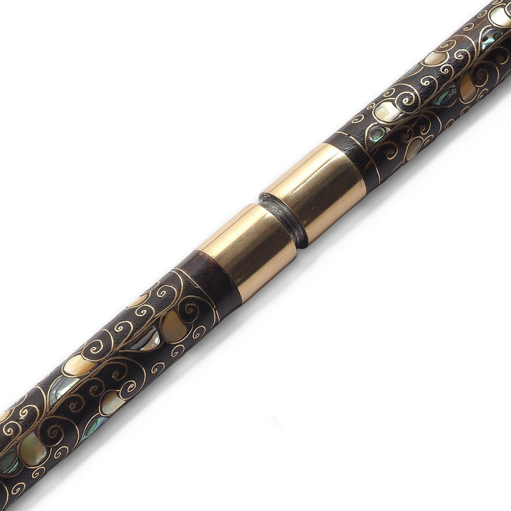 Handcrafted Wooden Walking Cane with Mother-of-Pearl and Copper Wire Inlay, Spherical Handle - WAAH238