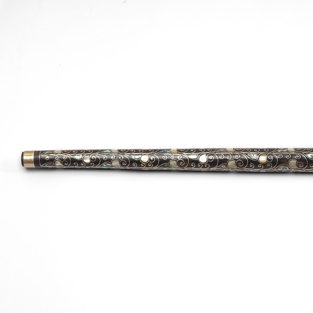 Handcrafted Wooden Walking Cane with Mother-of-Pearl and Copper Wire Inlay, Spherical Handle - WAAH238