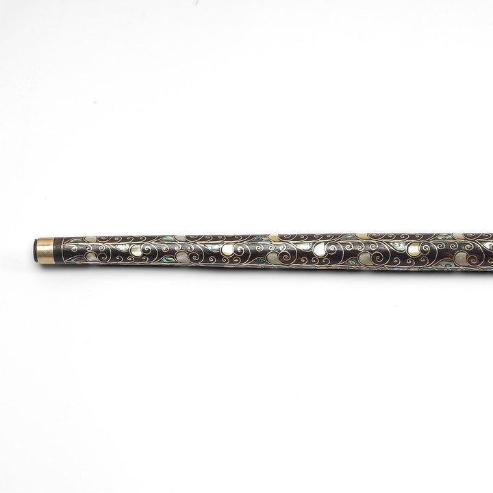 Handcrafted Wooden Walking Cane with Mother-of-Pearl and Copper Wire Inlay, Spherical Handle - WAAH238