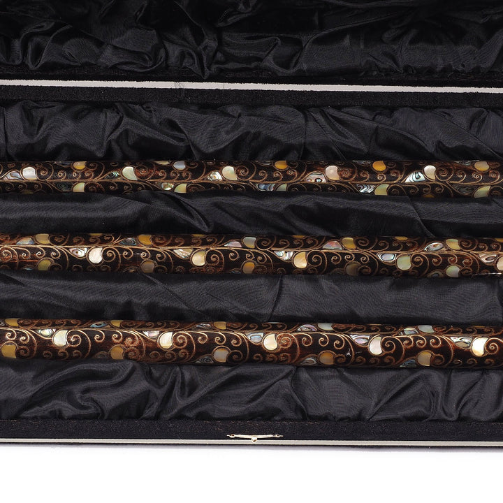 Handcrafted Wooden Walking Cane with Mother-of-Pearl and Copper Wire Inlay, Spherical Handle - WAAH238