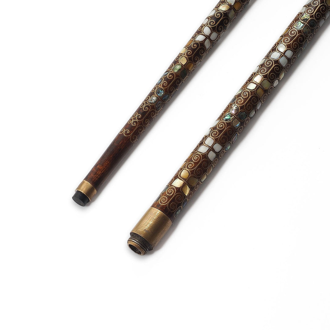 Handcrafted Wooden Walking Cane with Mother-of-Pearl and Copper Wire Inlay, Spherical Handle - WAAH239