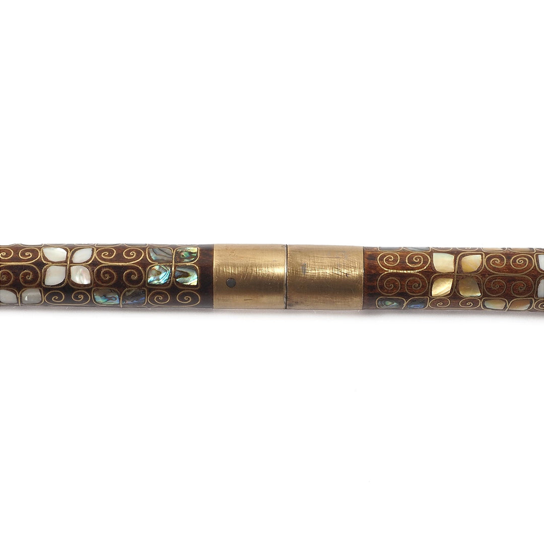 Handcrafted Wooden Walking Cane with Mother-of-Pearl and Copper Wire Inlay, Spherical Handle - WAAH239