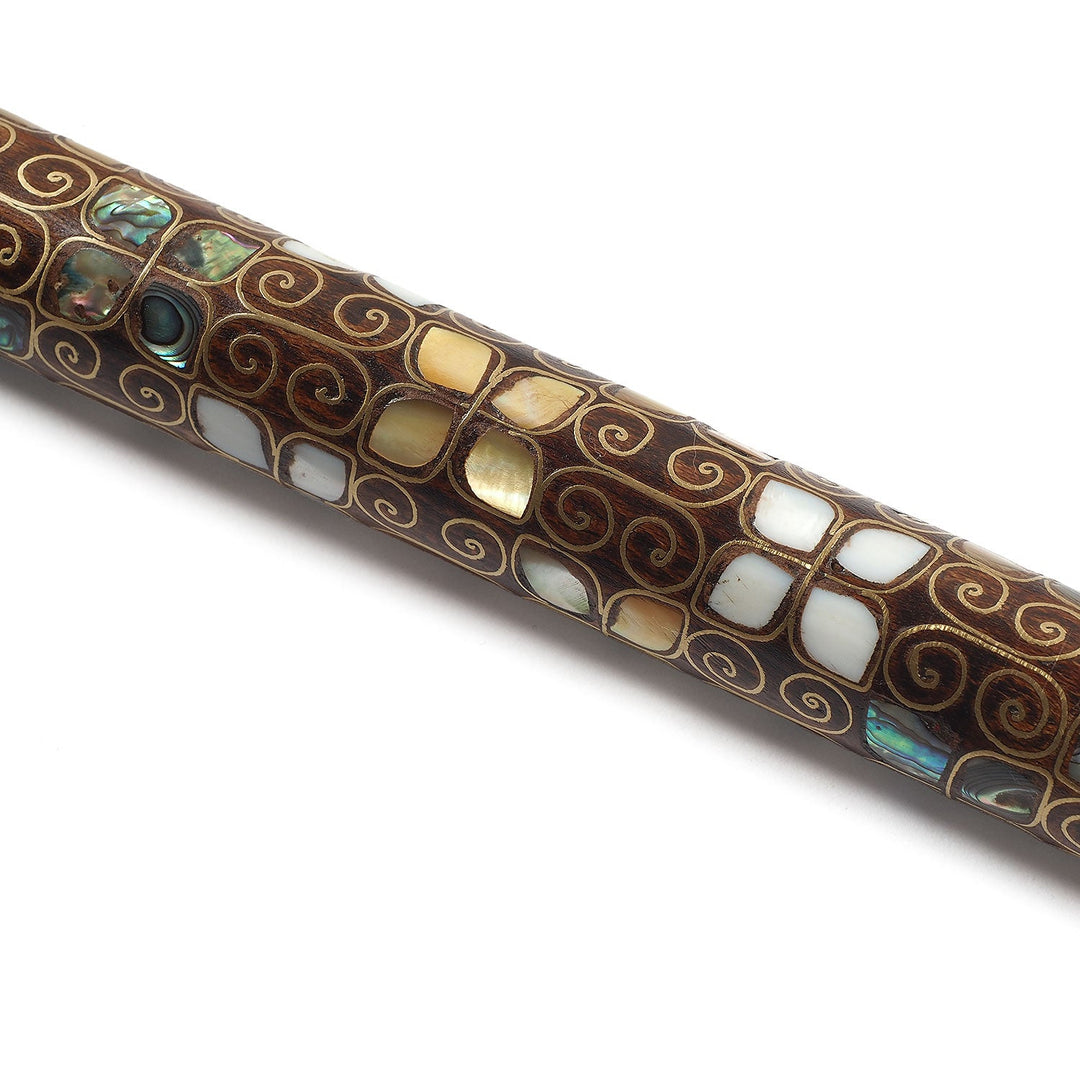 Handcrafted Wooden Walking Cane with Mother-of-Pearl and Copper Wire Inlay, Spherical Handle - WAAH239