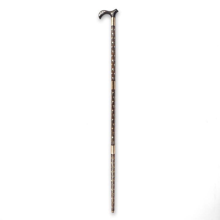 Handcrafted Wooden Walking Cane with Mother-of-Pearl and Copper Wire Inlay, Spherical Handle - WAAH240