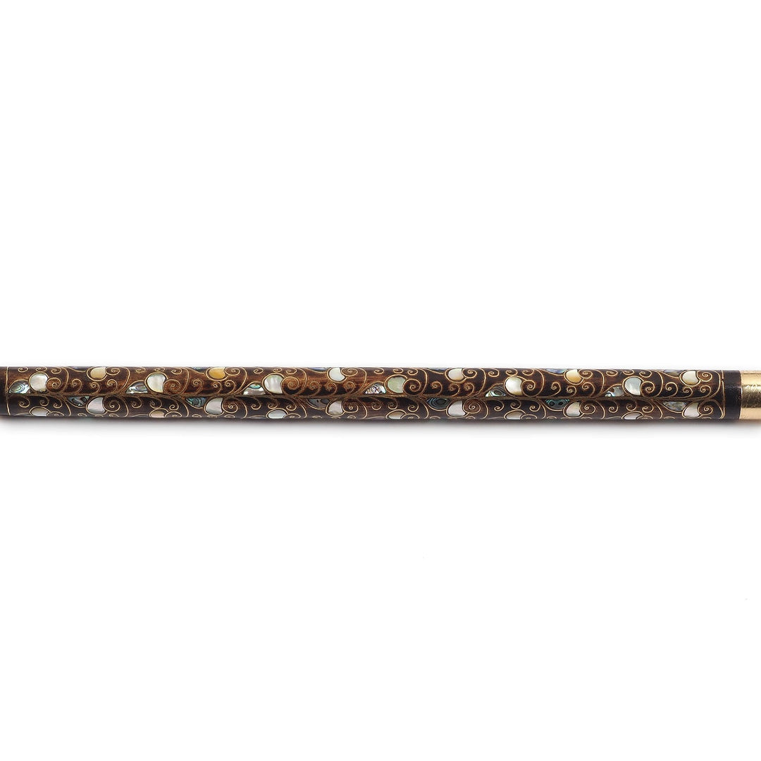Handcrafted Wooden Walking Cane with Mother-of-Pearl and Copper Wire Inlay, Spherical Handle - WAAH240