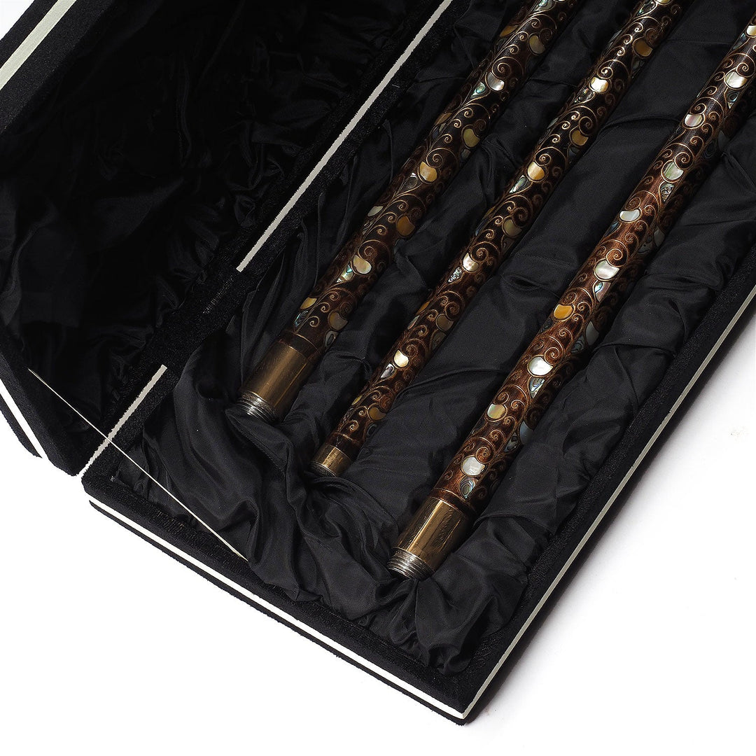 Handcrafted Wooden Walking Cane with Mother-of-Pearl and Copper Wire Inlay, Spherical Handle - WAAH240