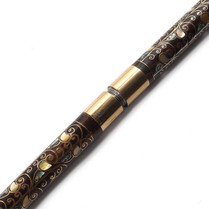 Handcrafted Wooden Walking Cane with Mother-of-Pearl and Copper Wire Inlay, Spherical Handle - WAAH240