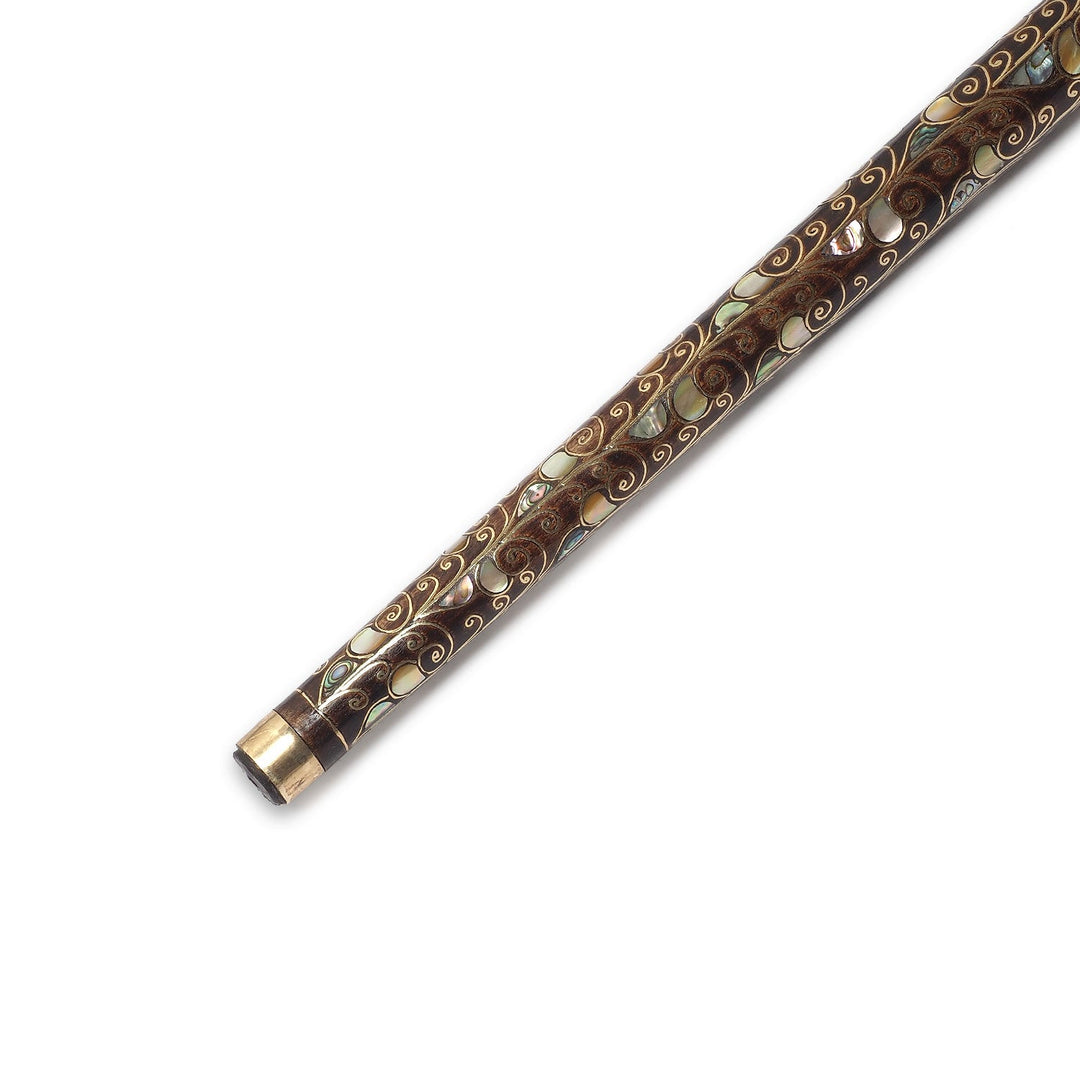 Handcrafted Wooden Walking Cane with Mother-of-Pearl and Copper Wire Inlay, Spherical Handle - WAAH240
