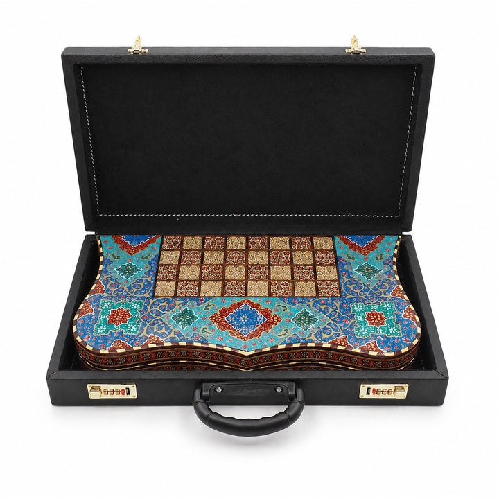 Handcrafted Hatem-Inlaid Wooden Backgammon Set with Carrying Case - WAAH241