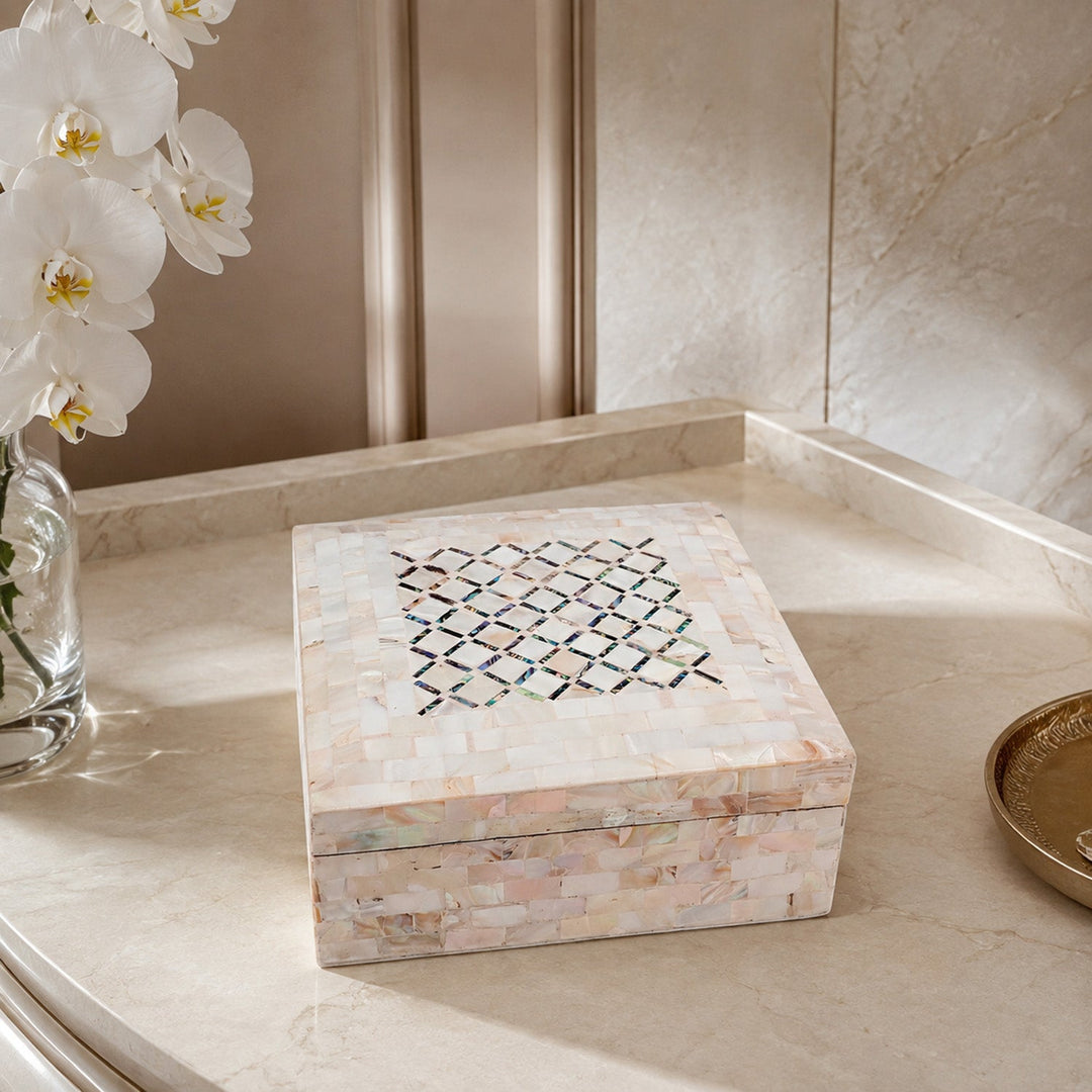 Handcrafted  Mother-of-Pearl Mosaic and Abalone Inlaid Wooden Box - WAAH248