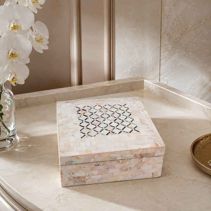 Handcrafted  Mother-of-Pearl Mosaic and Abalone Inlaid Wooden Box - WAAH248