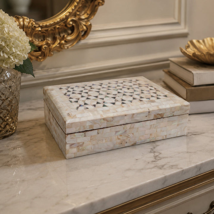 Handcrafted  Mother-of-Pearl Mosaic and Abalone Inlaid Wooden Box - WAAH249