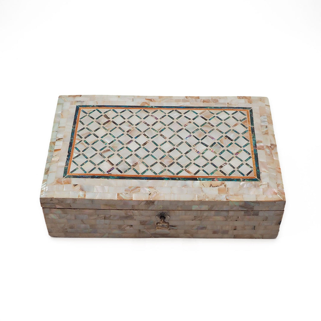 Handcrafted  Mother-of-Pearl Mosaic and Abalone Inlaid Wooden Box - WAAH251